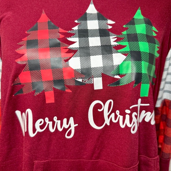 Merry Christmas Red Burgundy Christmas Trees Hoodie - Picture 2 of 9